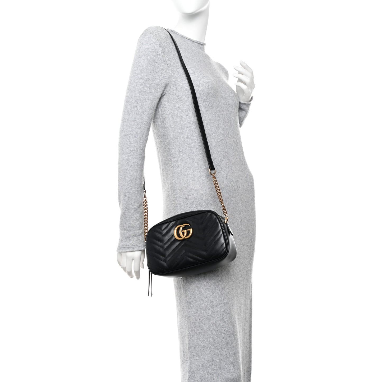 Calfskin Matelasse Small GG Marmont Chain Shoulder Bag Black