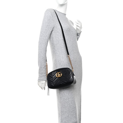 Gucci Calfskin Matelasse Small GG Marmont Chain Shoulder Bag Black 2 of 11