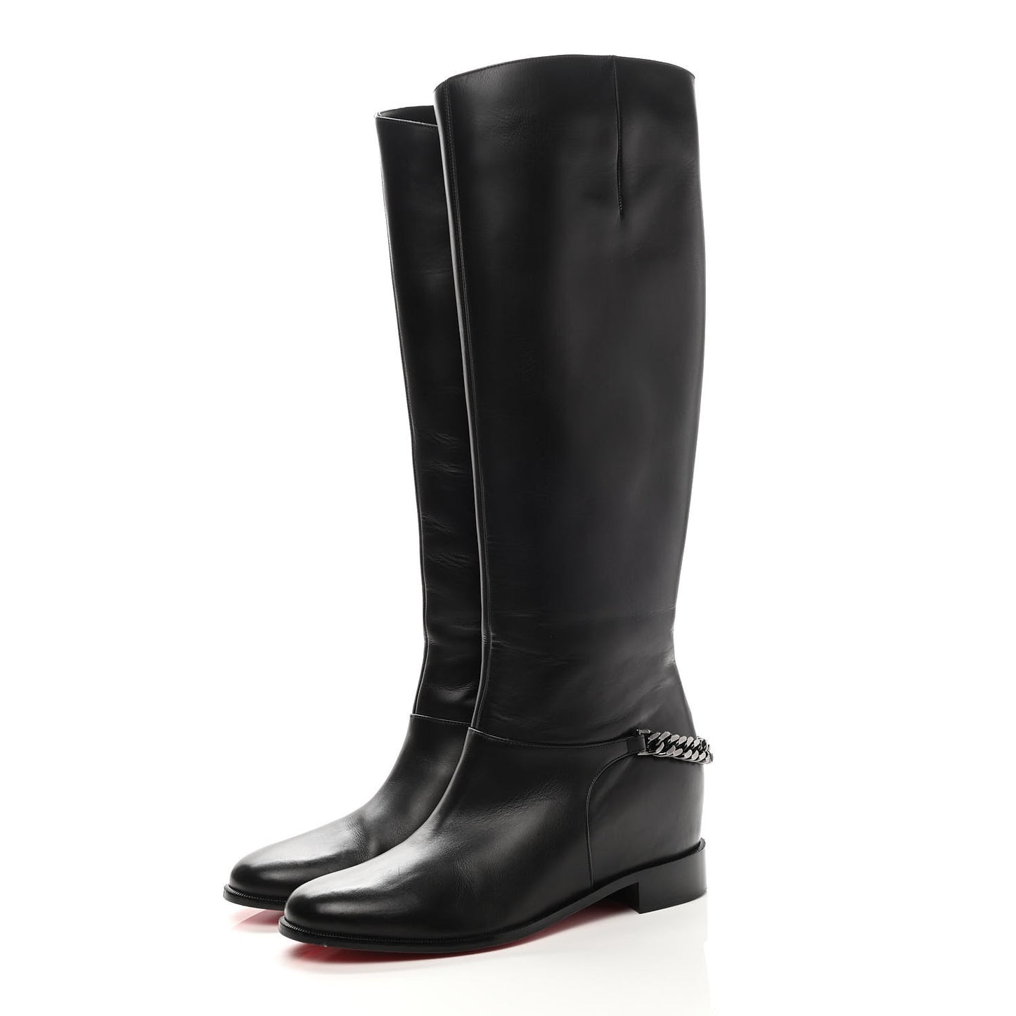 Calfskin Chain Cate Flat Knee Boots 40 Black