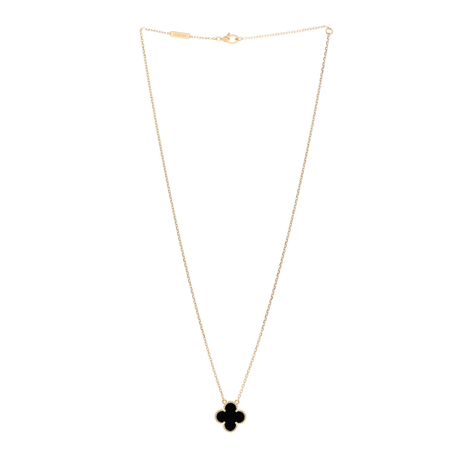 Van Cleef & Arpels 18K Yellow Gold Black Onyx Vintage Alhambra Pendant Necklace 3 of 5