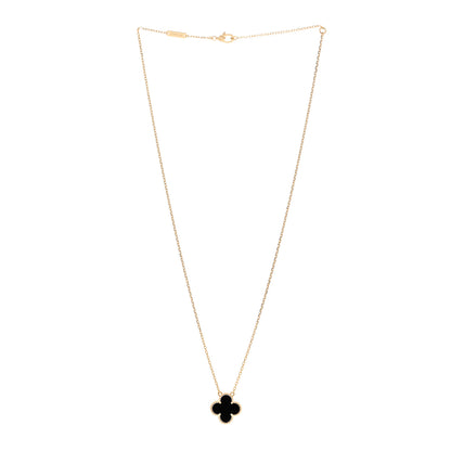 Van Cleef & Arpels 18K Yellow Gold Black Onyx Vintage Alhambra Pendant Necklace 3 of 5