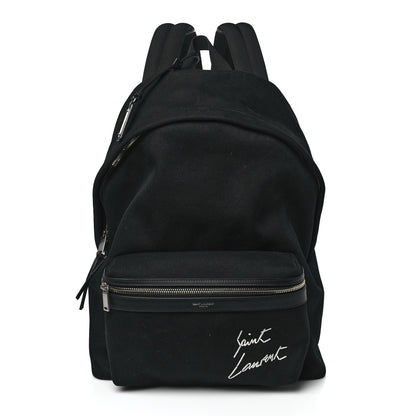 Saint Laurent Canvas Signature Embroidered City Backpack Black 1 of 8