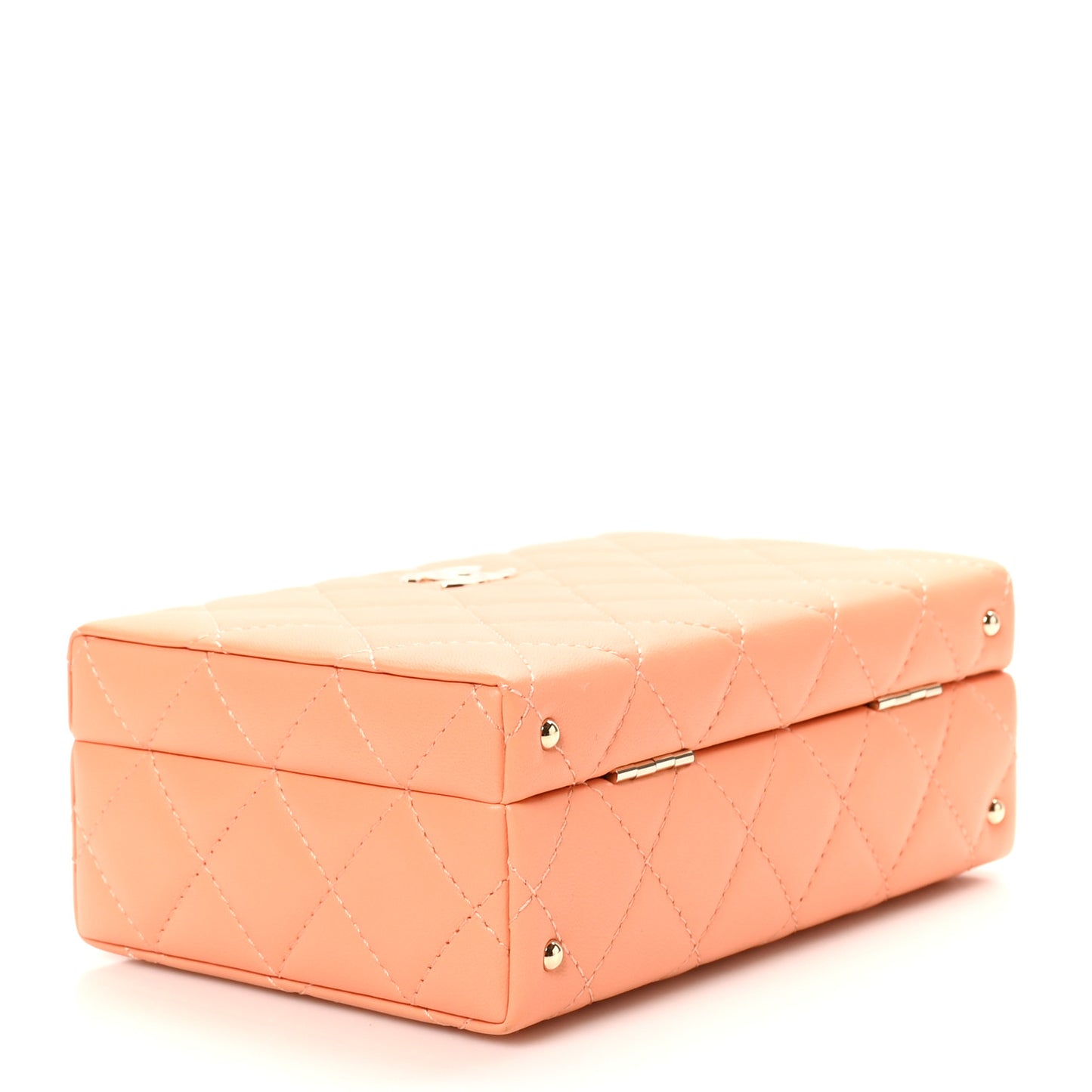 Lambskin Quilted Small CC Top Handle Box Bag Light Orange