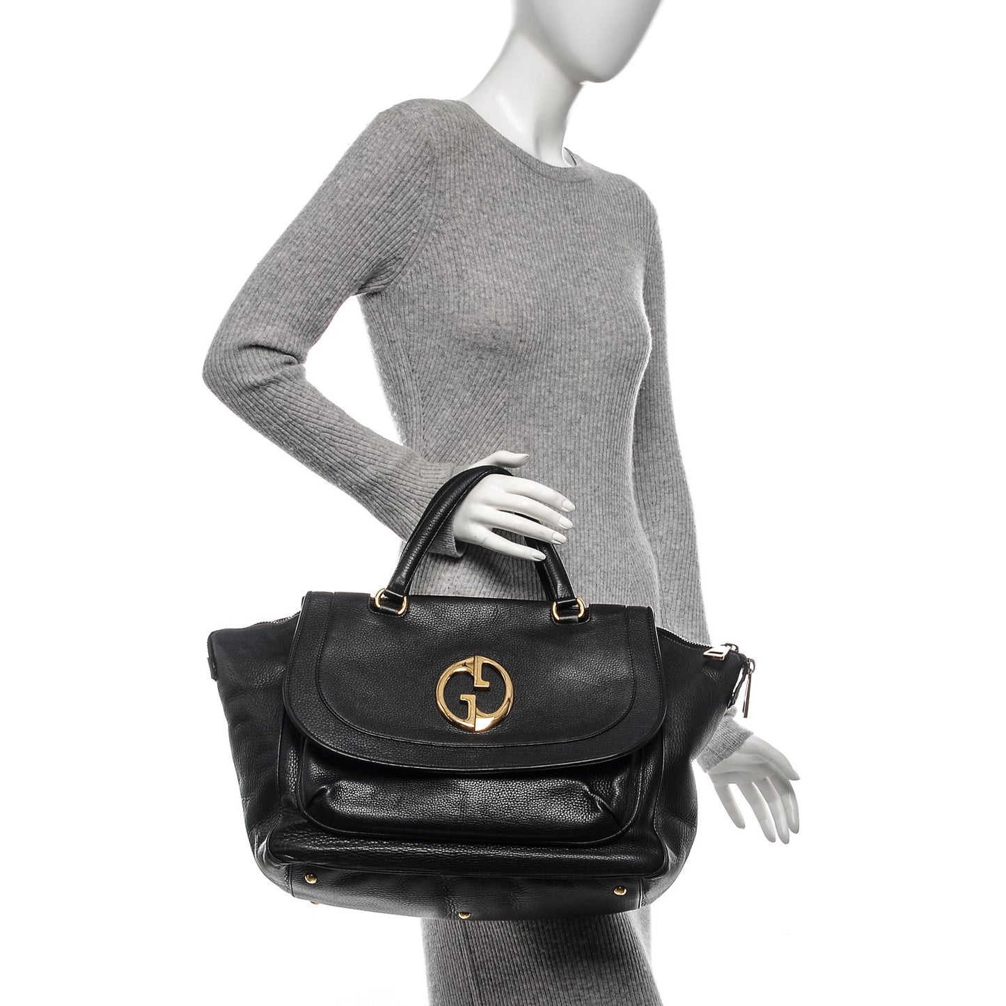 Pebbled Calfskin Medium 1973 Top Handle Satchel Black