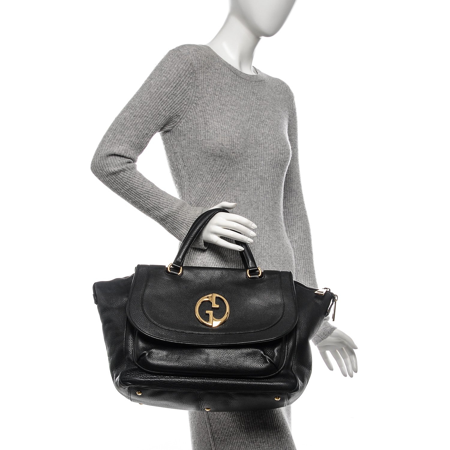 Gucci Pebbled Calfskin Medium 1973 Top Handle Satchel Black 2 of 8