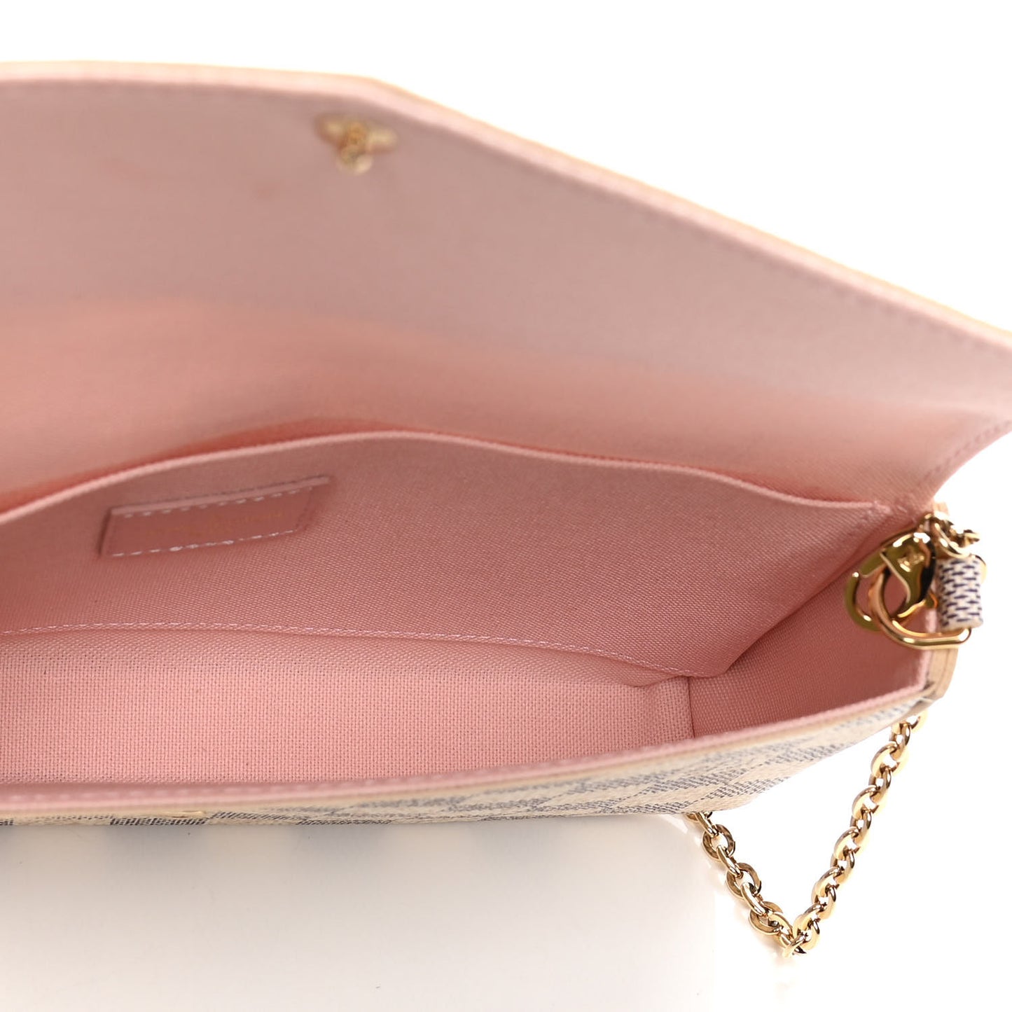 Damier Azur Pochette Felicie Chain Wallet Rose Ballerine