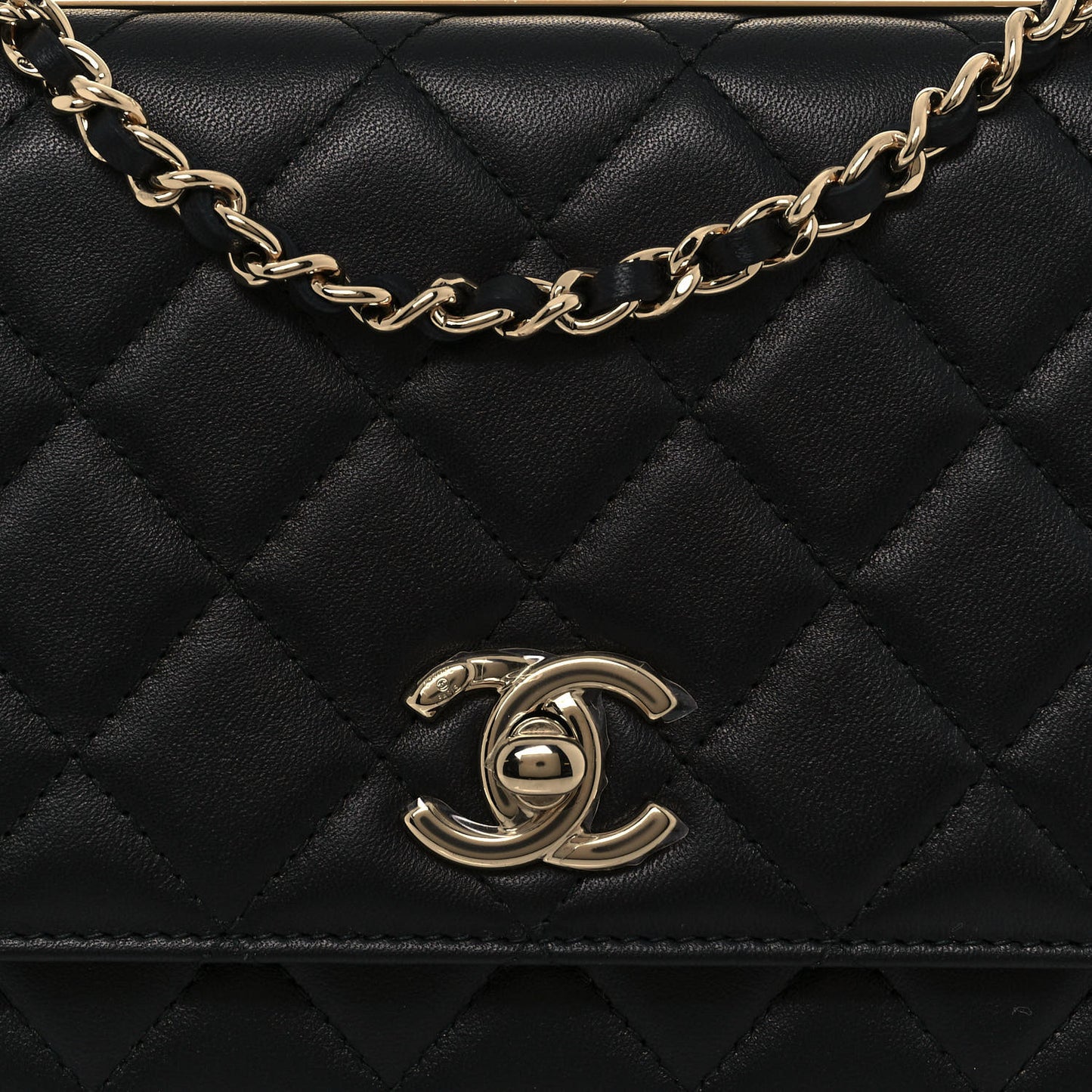 Lambskin Quilted Trendy CC Wallet On Chain WOC Black