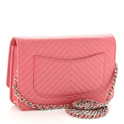 Chanel Caviar Chevron Quilted Wallet On Chain WOC Pink 2 of 11
