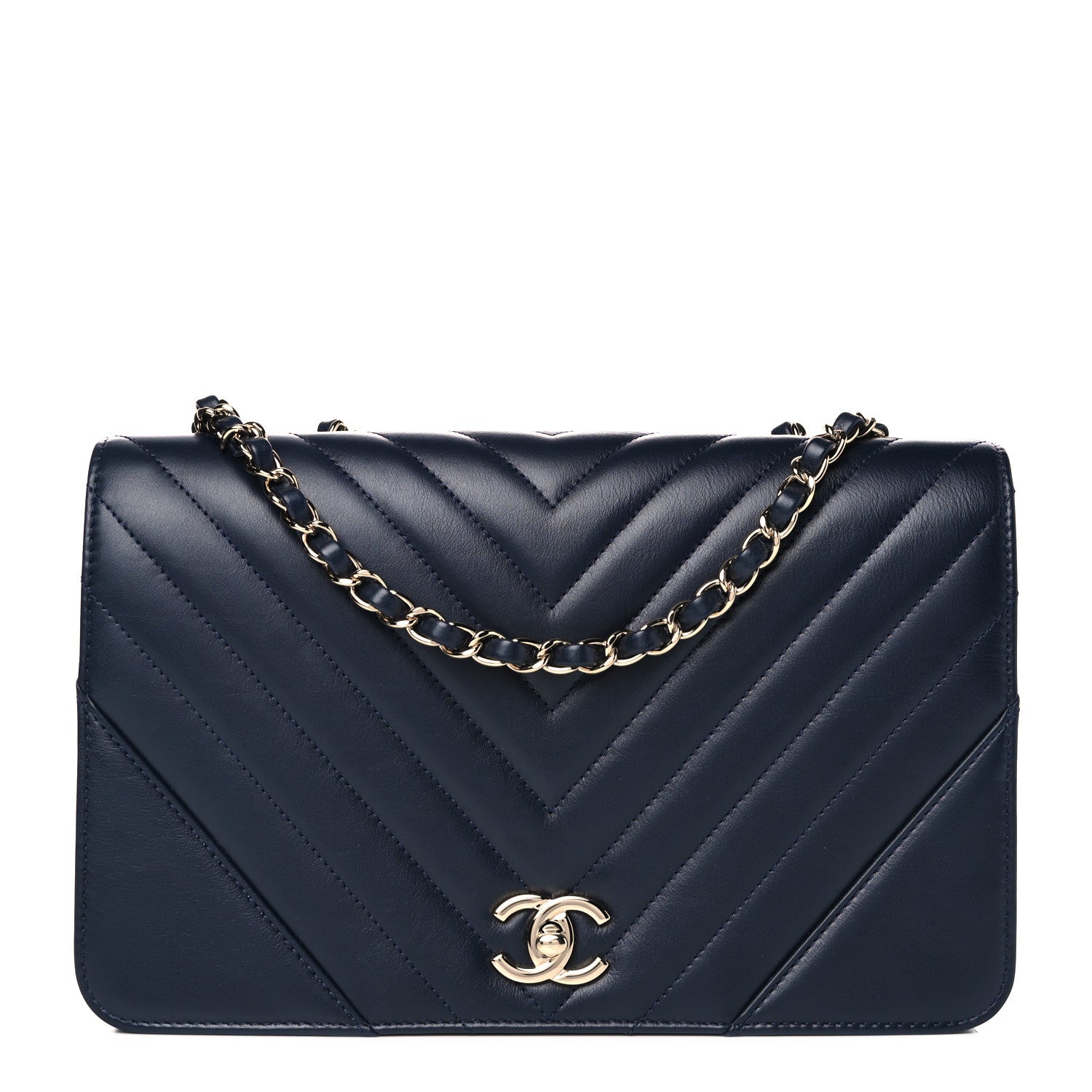 Chanel Calfskin Chevron Quilted Medium Statement Flap Navy Blue 1 of 22
