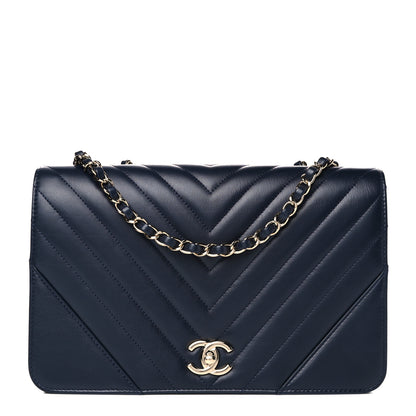 Chanel Calfskin Chevron Quilted Medium Statement Flap Navy Blue 1 of 22