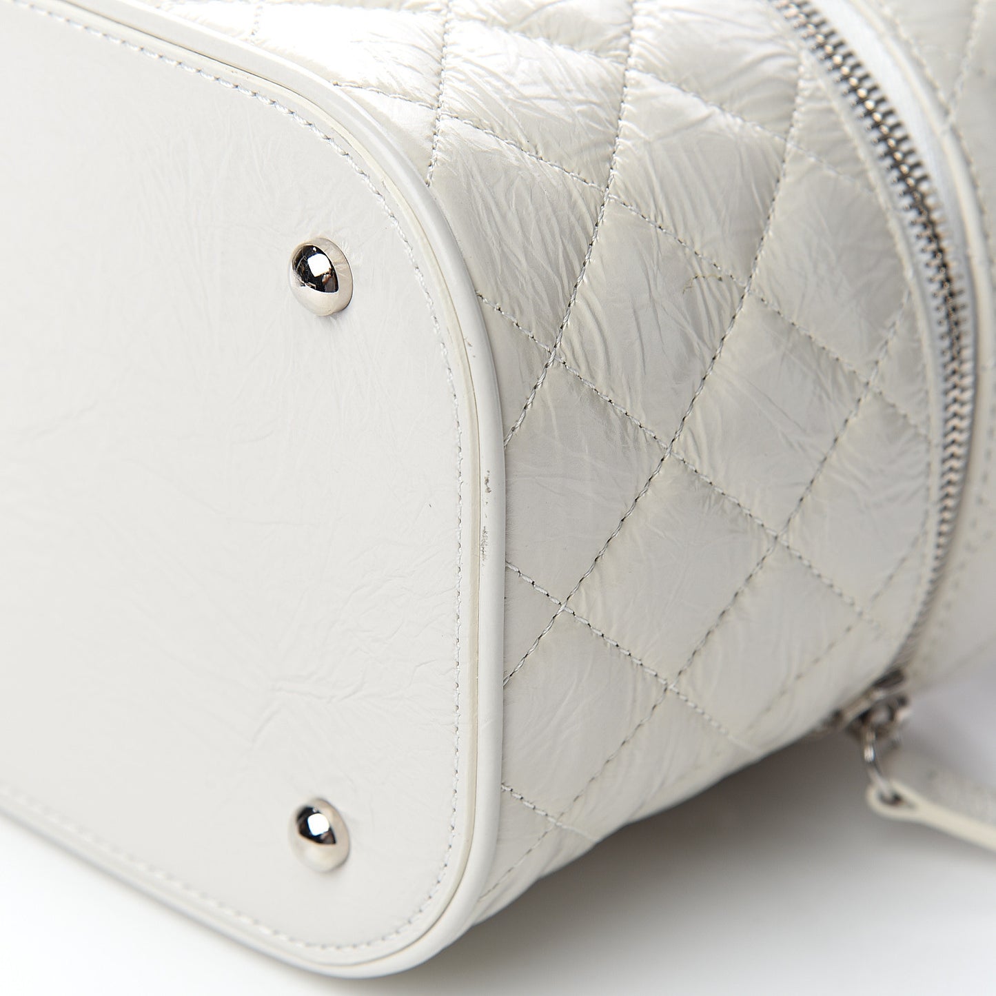 Crumpled Calfskin PVC Quilted Backpack White
