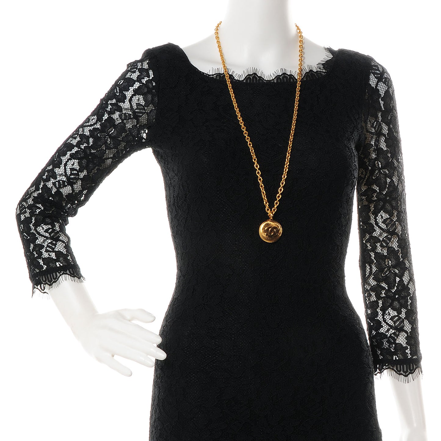 CC Sunburst Chain Pendant Long Necklace Gold