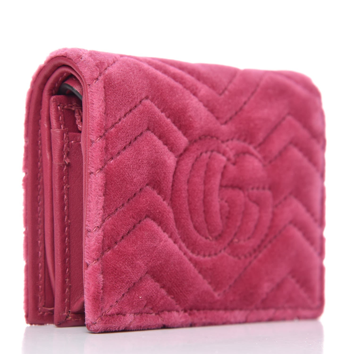 Gucci Velvet Matelasse Pearl Love Embroidered GG Marmont Card Case Wallet Light Raspberry Rose 3 of 7