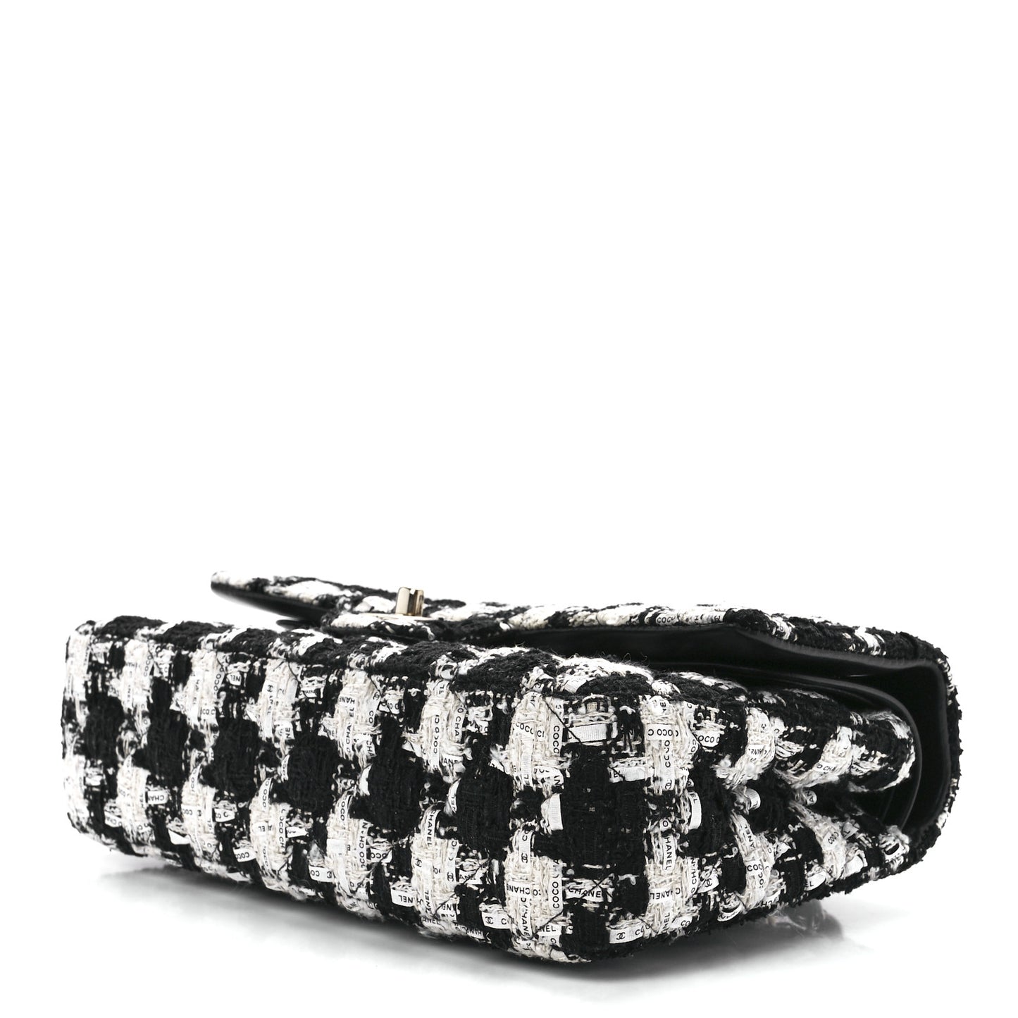 Tweed Quilted Medium Double Flap Black Ecru White