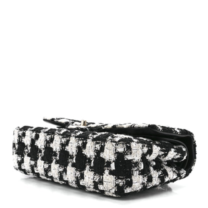 Chanel Tweed Quilted Medium Double Flap Black Ecru White 10 of 13