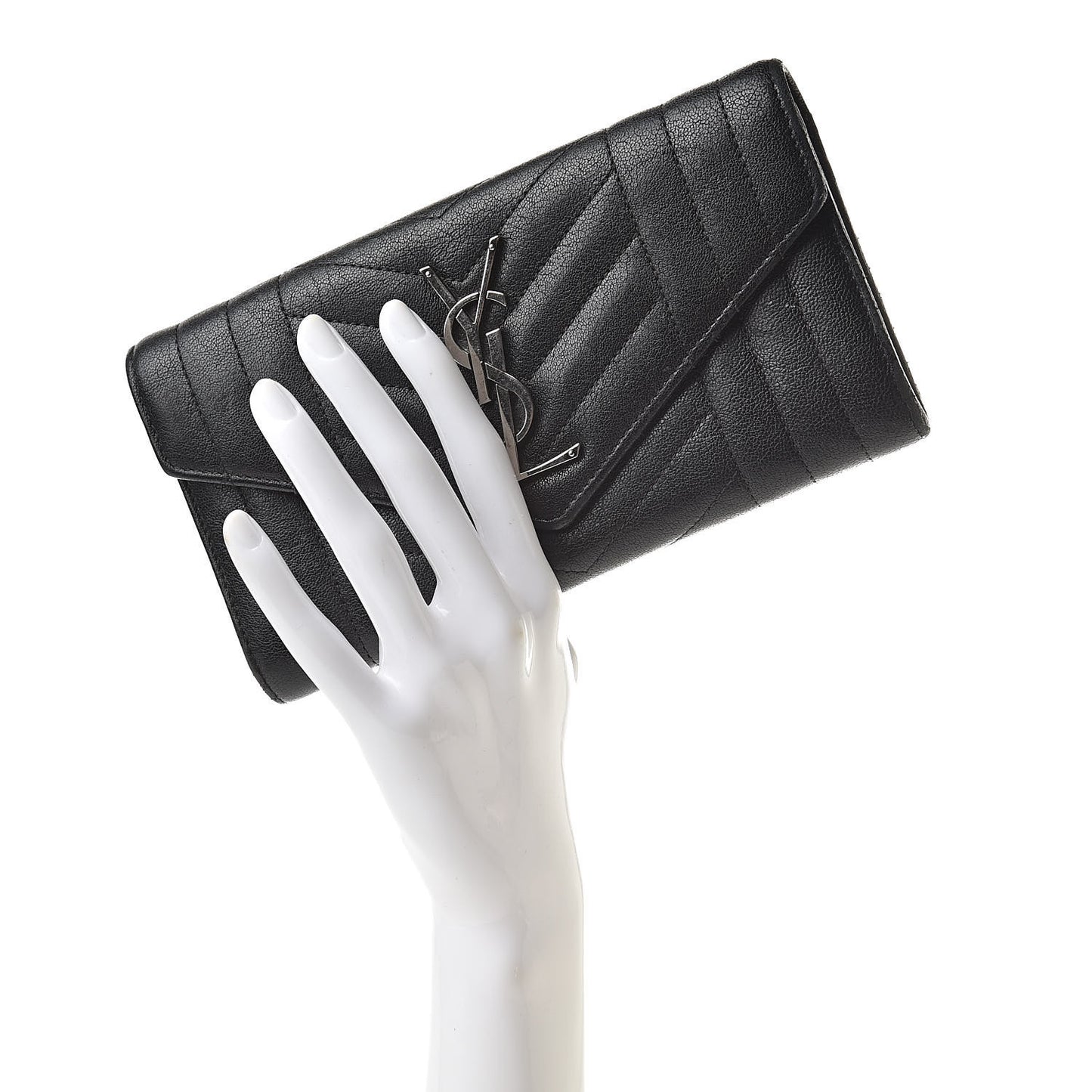 Lambskin Mixed Matelasse Quilted Large Monogram Envelope Wallet Black