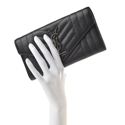 Saint Laurent Lambskin Mixed Matelasse Quilted Large Monogram Envelope Wallet Black 2 of 16