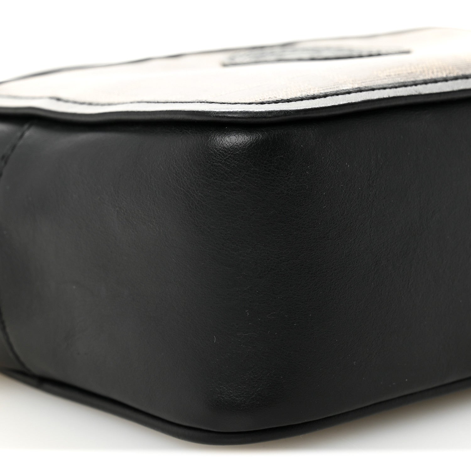 Fendi Glazed Fabric Vitello Century FF 1974 Stamp Patch Mini Camera Case Mogano Panna Black 9 of 11