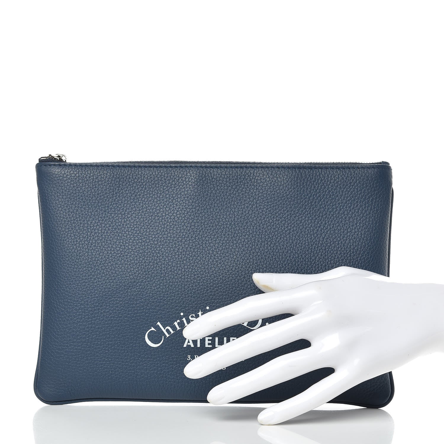 Christian Dior Grained Calfskin Homme Zip Pouch Navy Blue 394273