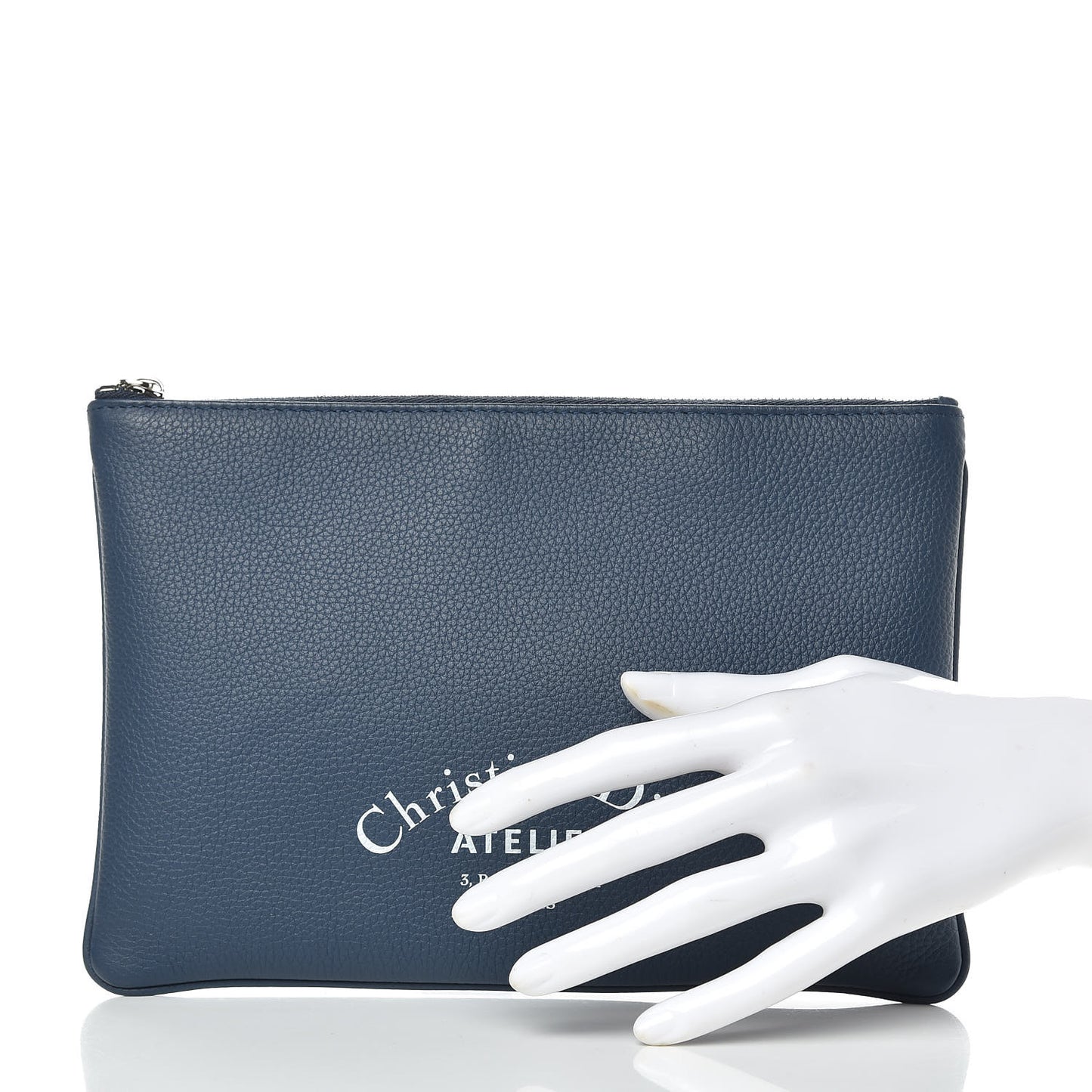 Grained Calfskin Homme Zip Pouch Navy Blue