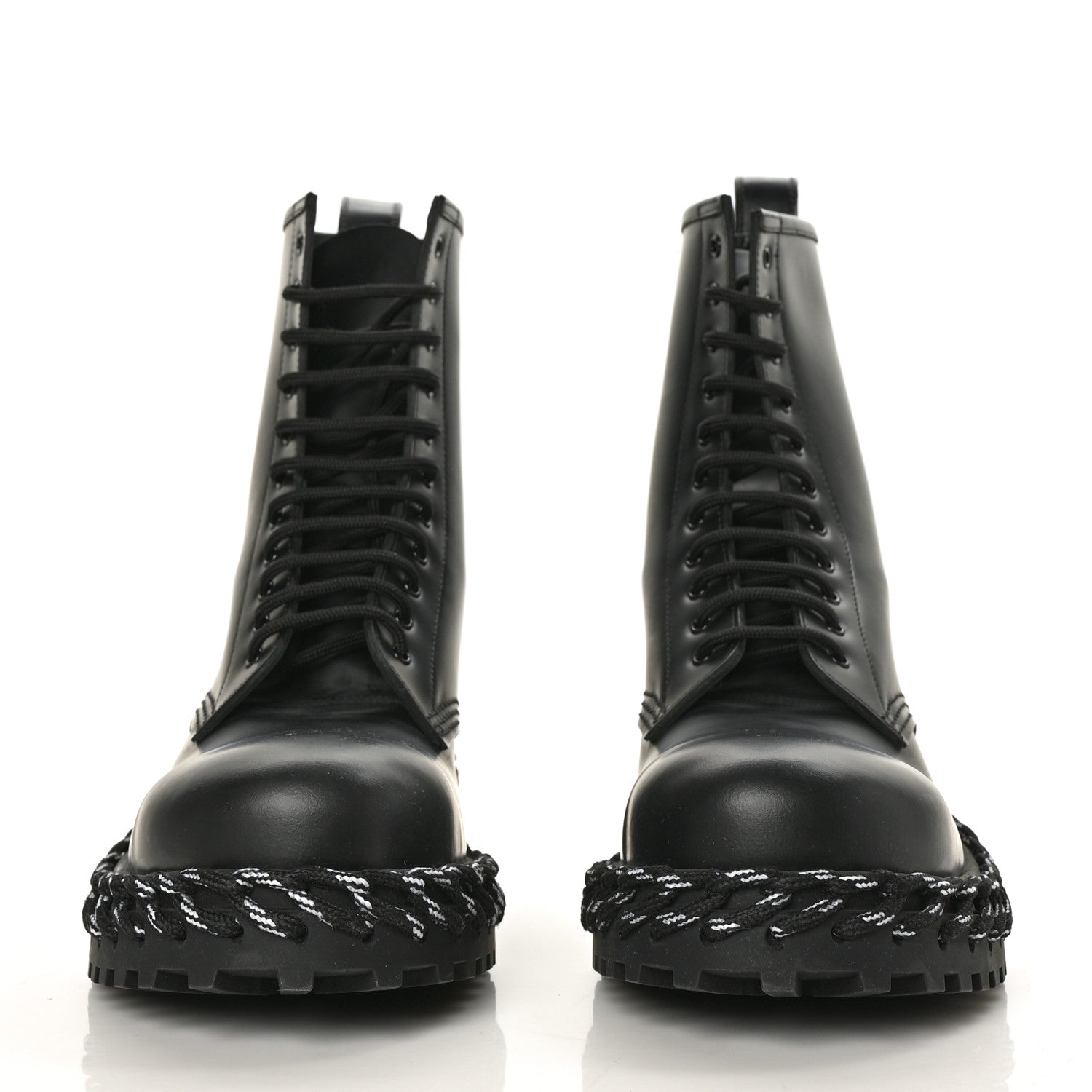 Balenciaga Calfskin Woven Detail Mens Combat Boots 41 Black 2 of 7