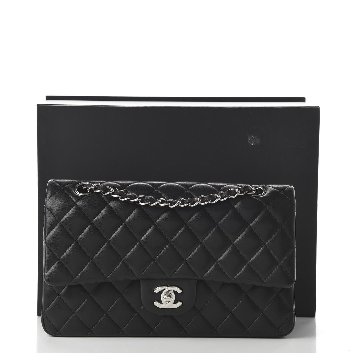 Lambskin Quilted Medium Double Flap Black