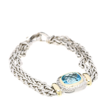 David Yurman Sterling Silver 14K Yellow Gold Blue Topaz Wheat Chain Bracelet 1 of 5