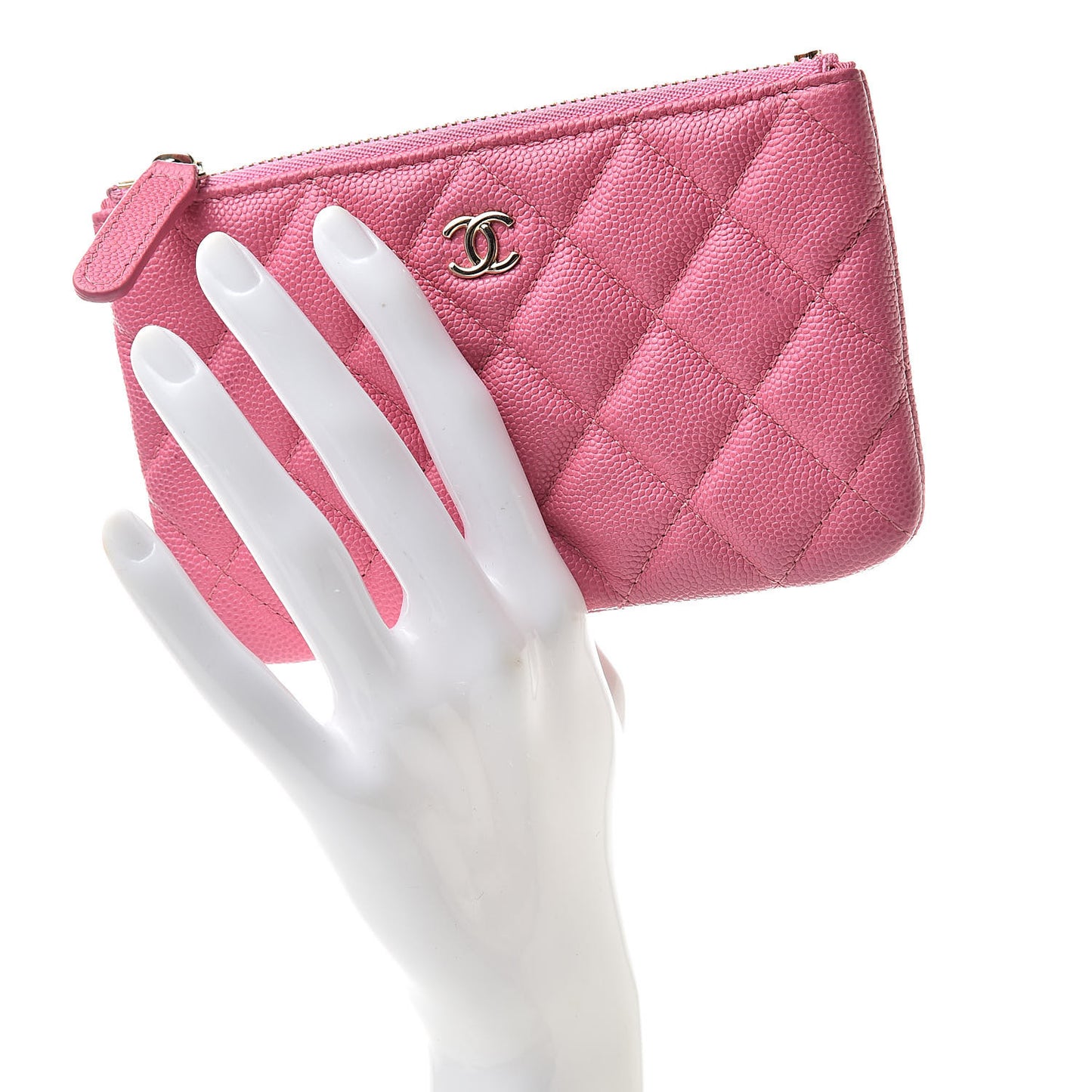 Iridescent Caviar Quilted Small Cosmetic Case Pink