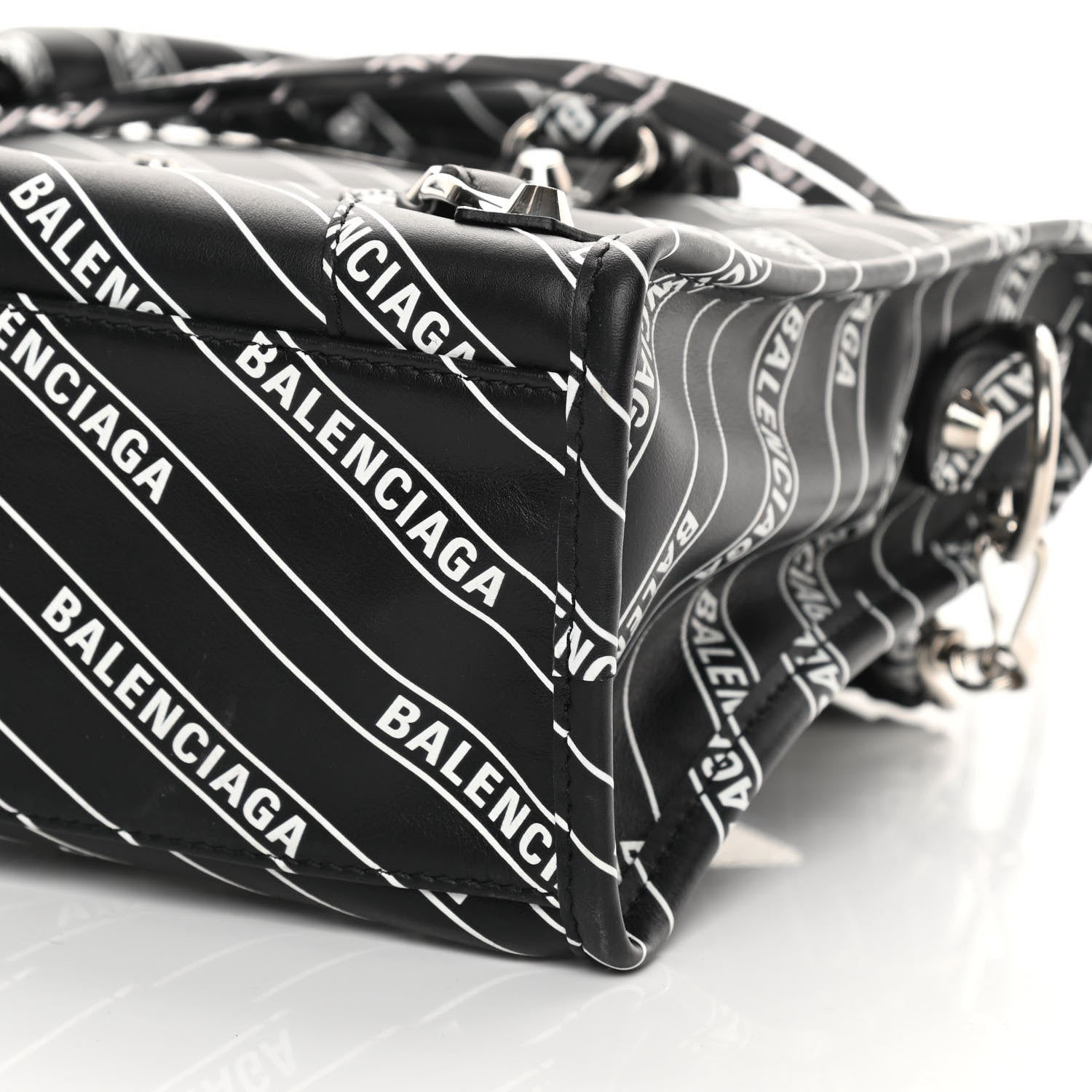 Balenciaga Veau Allover Logo Classic Silver Hardware S City Black White 10 of 10