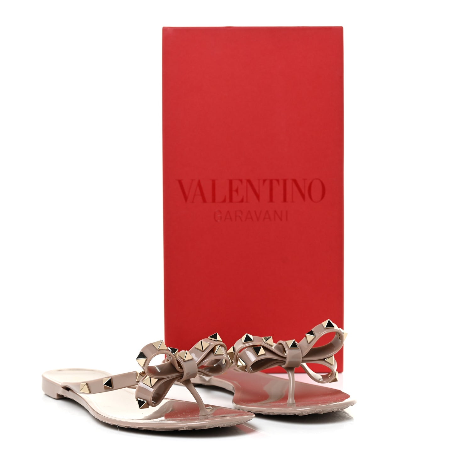 PVC Jelly Rockstud Bow Thong Sandals 38 Poudre
