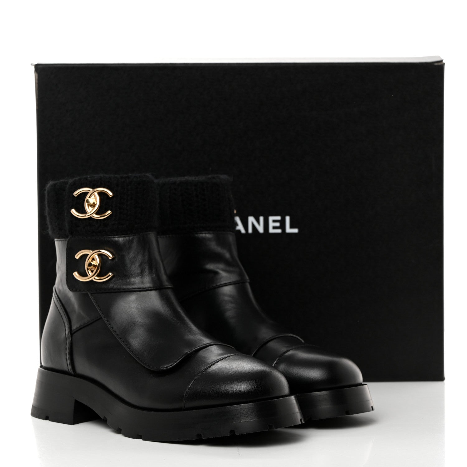 Chanel Calfskin Knit CC Short Boots 36.5 Black 9 of 9