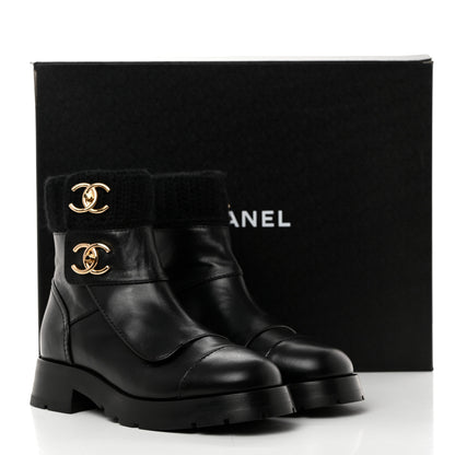 Chanel Calfskin Knit CC Short Boots 36.5 Black 9 of 9