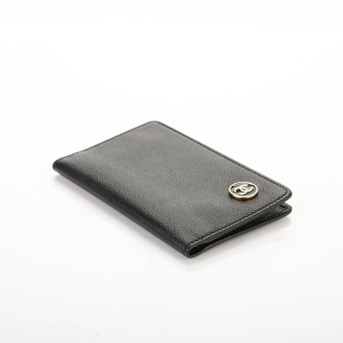 Grained Calfskin Small CC Button Pocket Agenda Cover Black