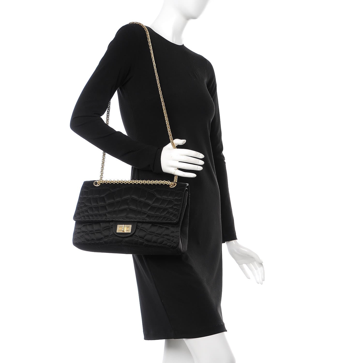 Chanel Satin Coco's Croc 2.55 Reissue 227 Flap Black 2 of 9
