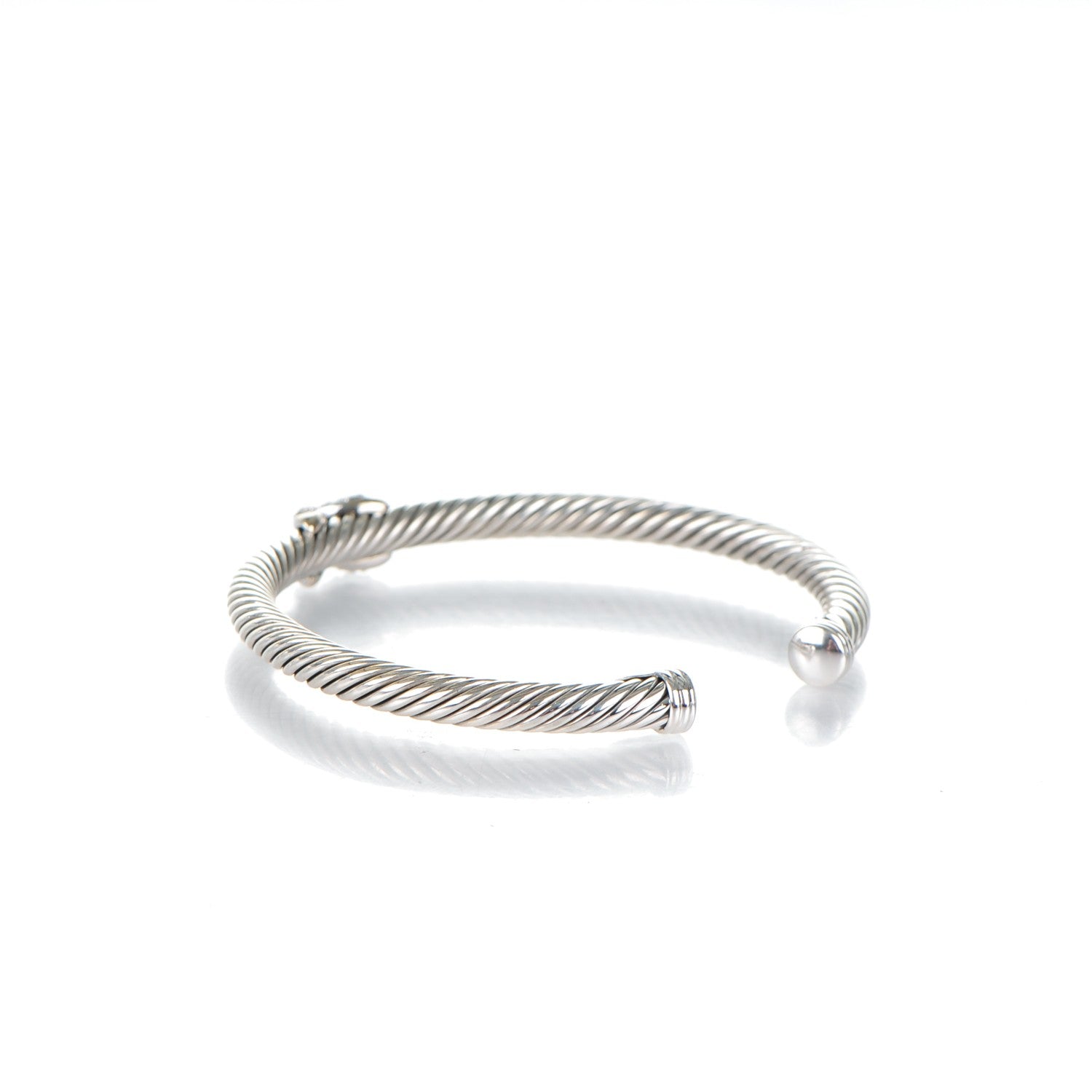 David Yurman Sterling Silver 18K White Gold Diamond Pave 5mm X Cable Bracelet 3 of 4