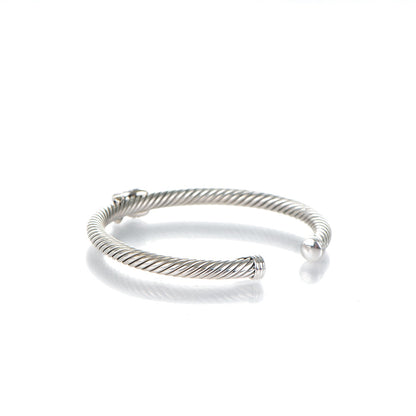 David Yurman Sterling Silver 18K White Gold Diamond Pave 5mm X Cable Bracelet 3 of 4