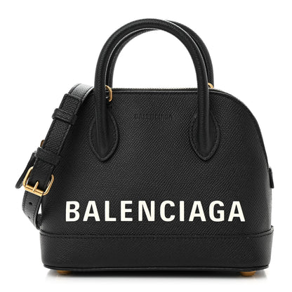 Balenciaga Signature Grained Calfskin XXS Ville Top Handle Bag Black White 1 of 10