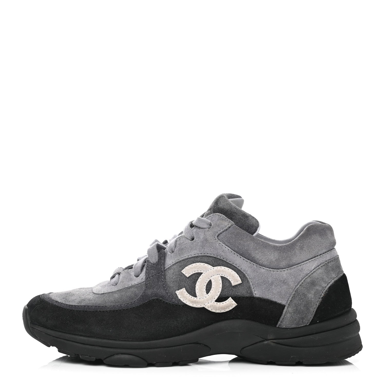 Chanel Suede Calfskin CC Sneakers 40 Black Grey 1 of 9