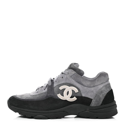 Chanel Suede Calfskin CC Sneakers 40 Black Grey 1 of 9