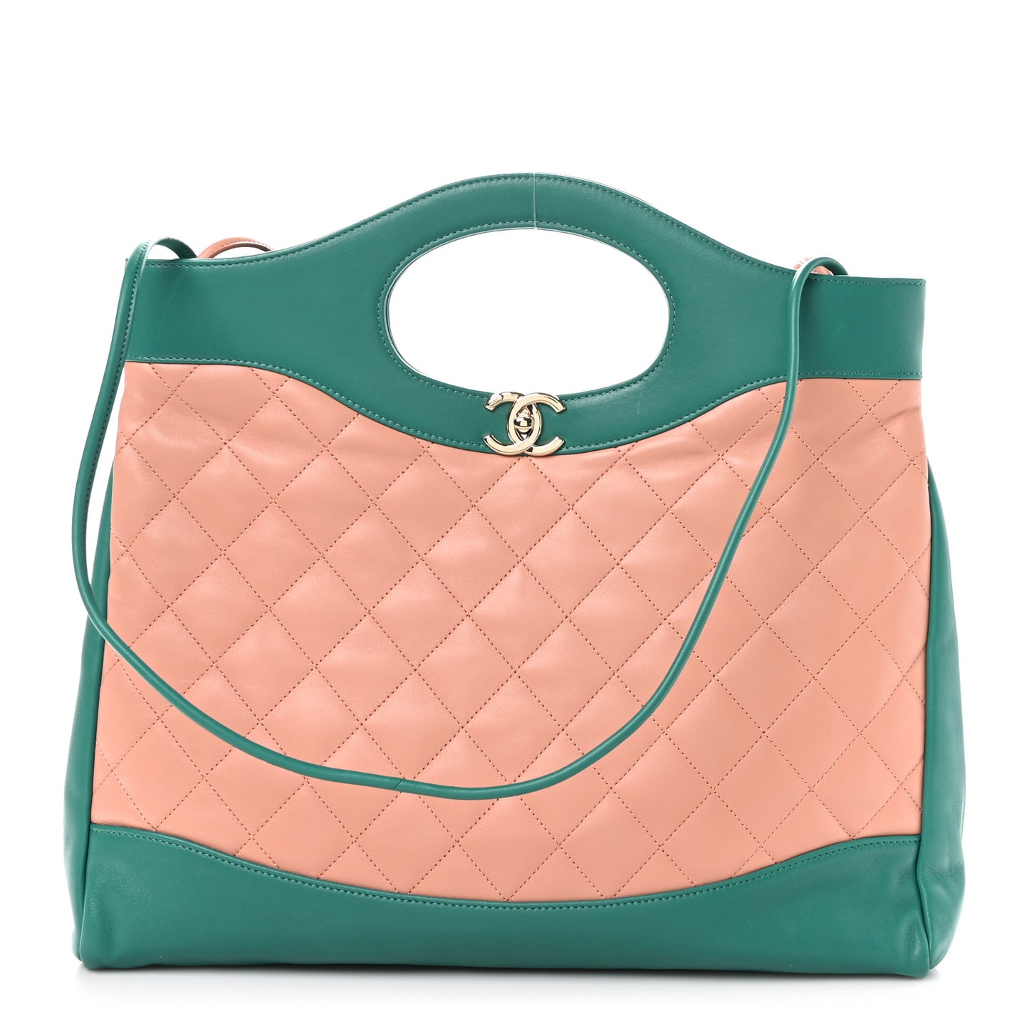 Lambskin Quilted Large 31 Shopping Bag Pink Green