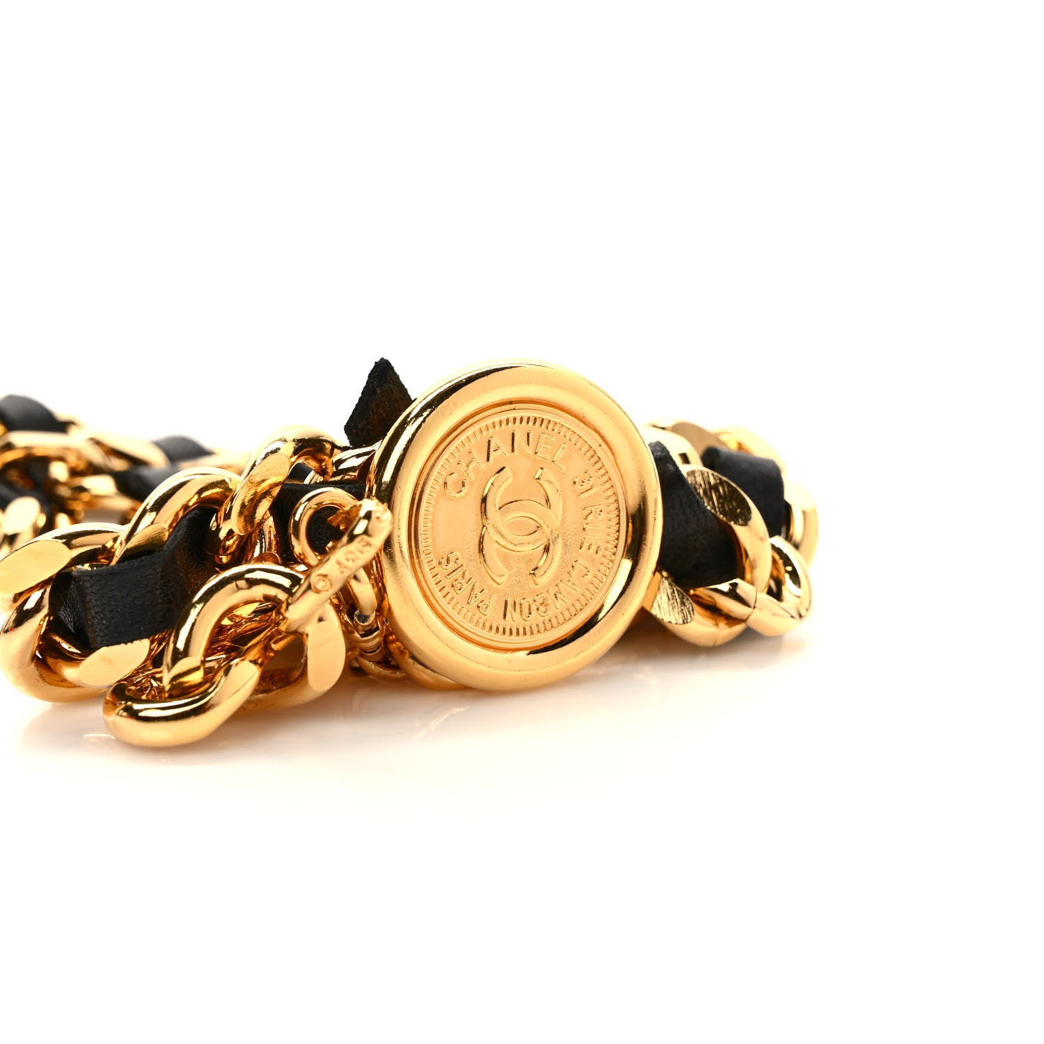 Chanel Lambskin Chain CC Medallion Belt Black Gold 3 of 4