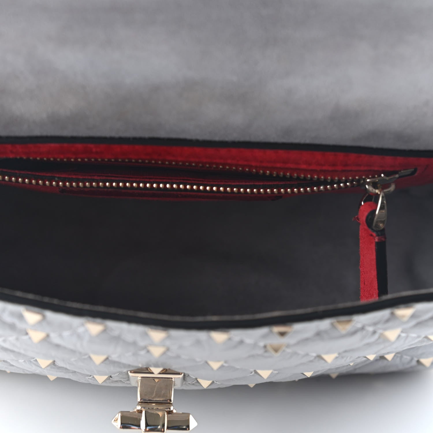 Valentino Garavani Craquele Nappa Medium Rockstud Spike Shoulder Bag Pastel Grey 5 of 9