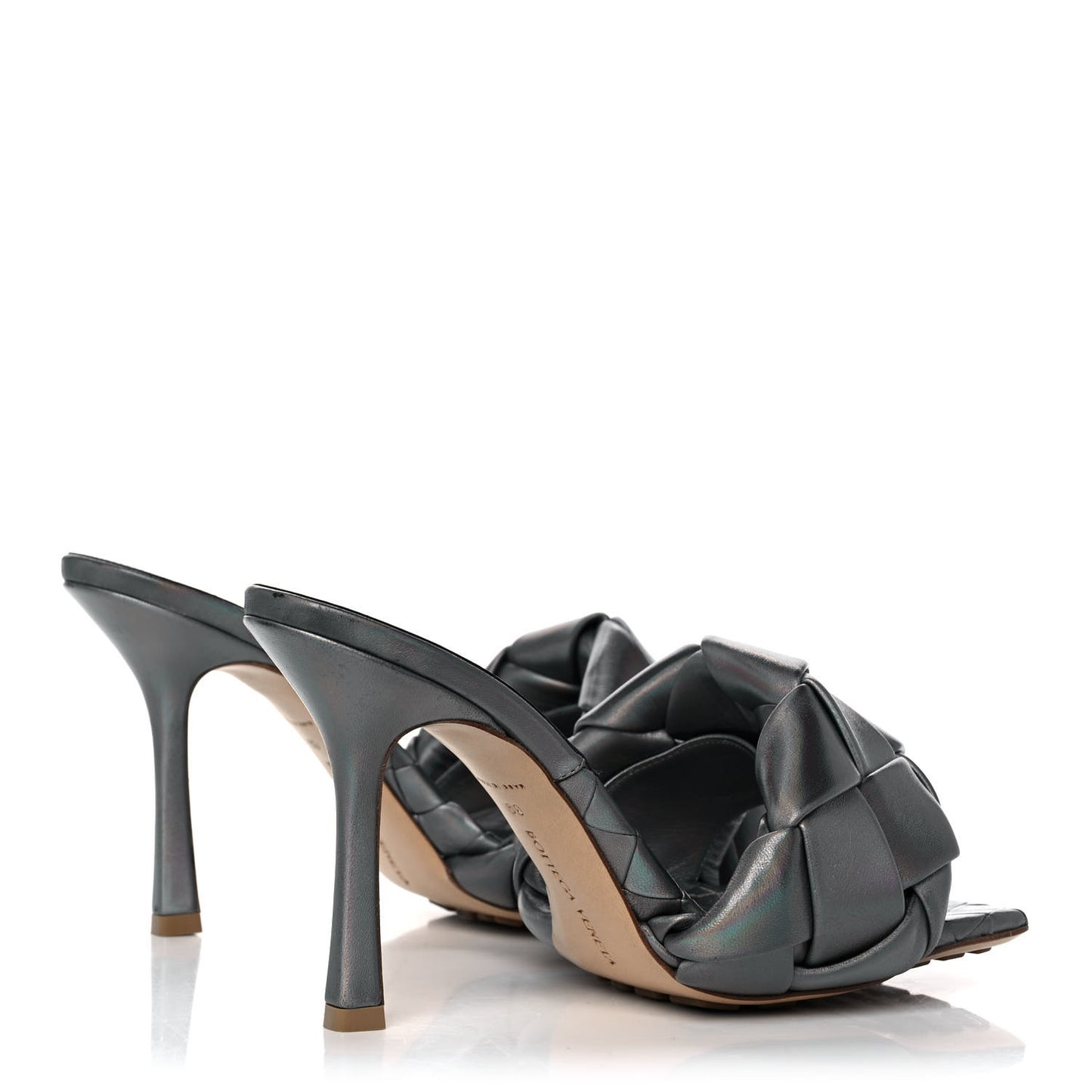 Laser Nappa Maxi Intrecciato Lido 90mm Mule Sandals 39 Oyster