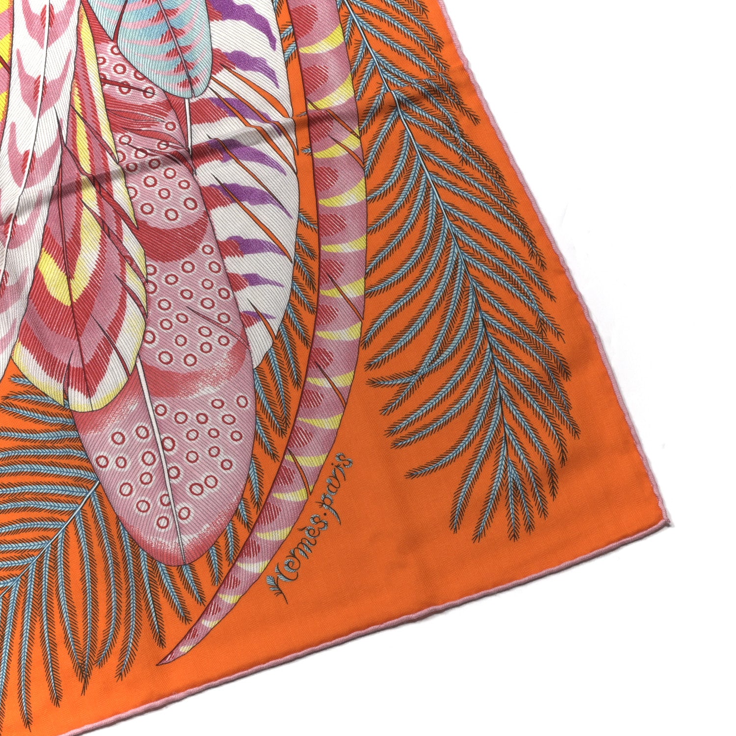 HERMES PLUMES プリュムス 羽根 スカーフ 40 Hermes Cashmere Silk Plumes En Fete Shawl 140 Orange Mauve