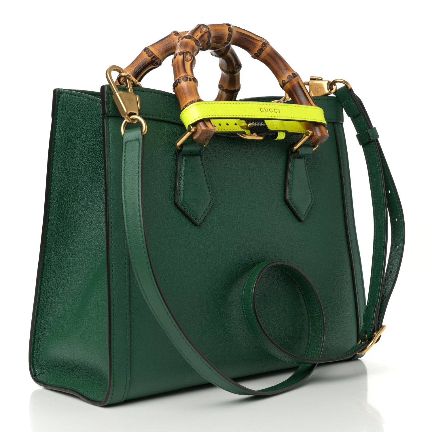 Gucci Wonka Grain Calfskin Small Diana Tote Bag Green Yellow Fluo 3 of 16