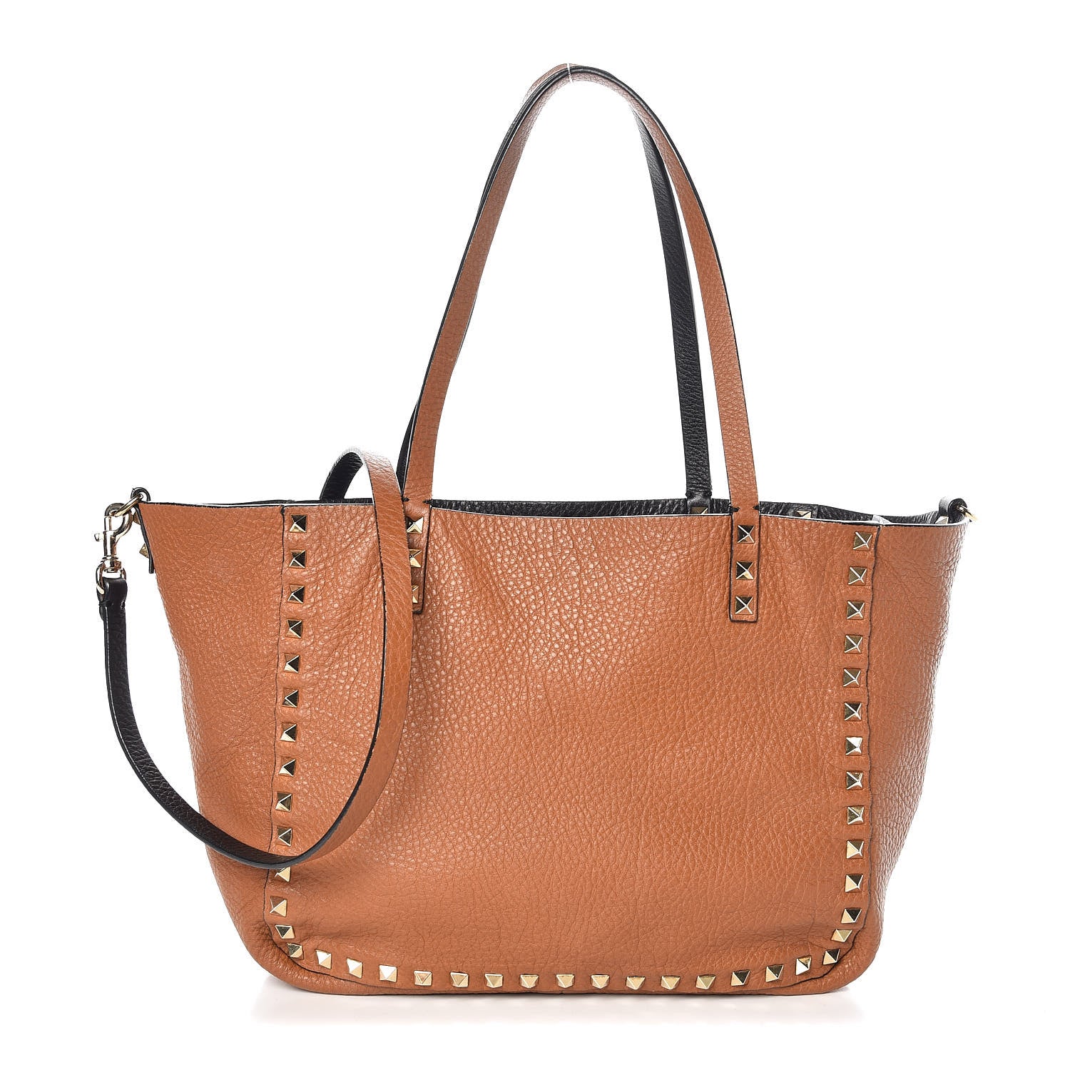 Valentino Garavani Pebbled Calfskin Small Rockstud Reversible Tote Black Light Cuir 3 of 13