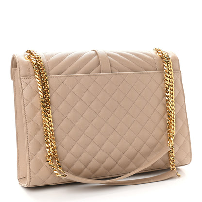 Saint Laurent Grain De Poudre Mixed Matelasse Large Triquilt Monogram Satchel Dark Beige 2 of 7