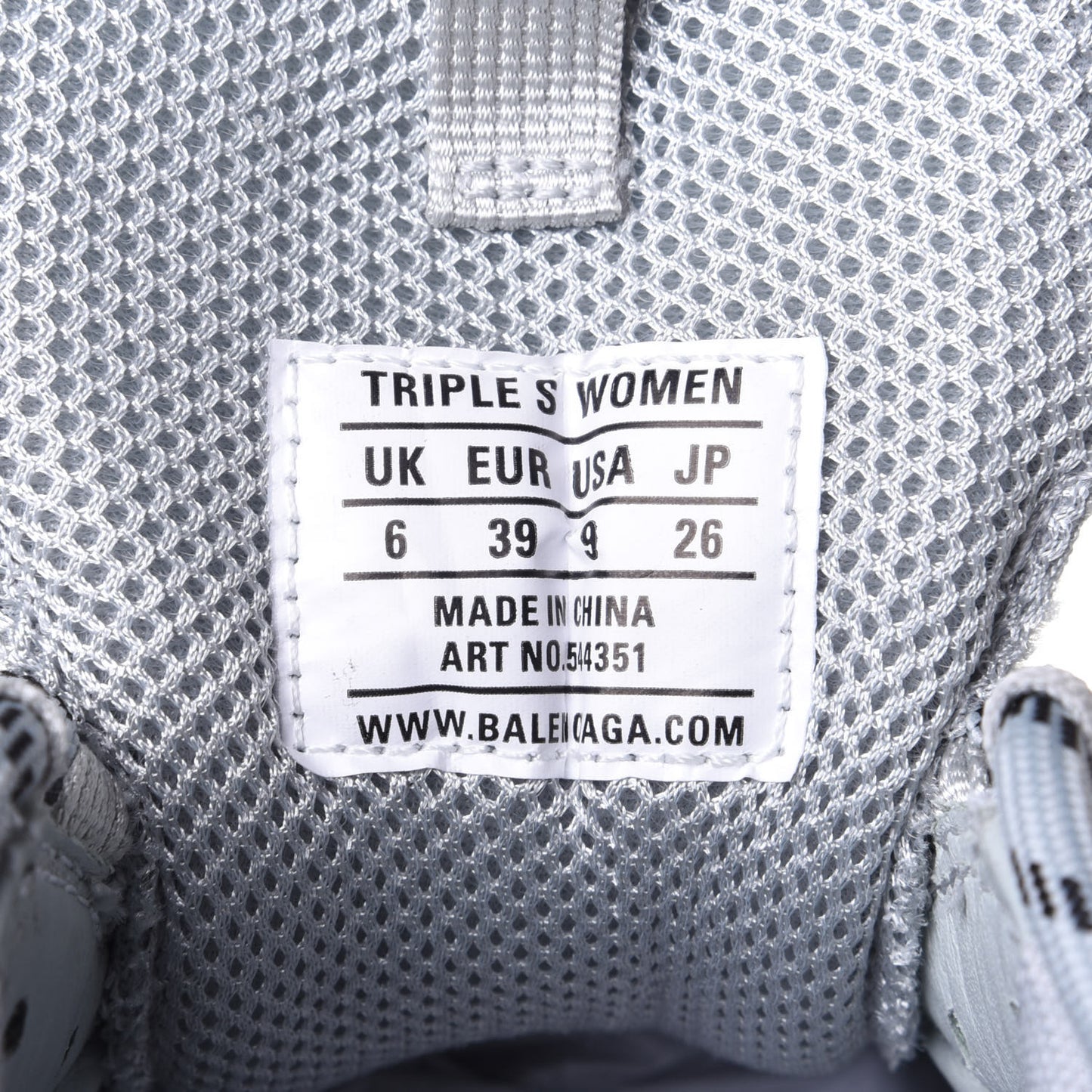 Fabric Mesh Clear Sole Womens Triple S Sneakers 39 Pearl Grey