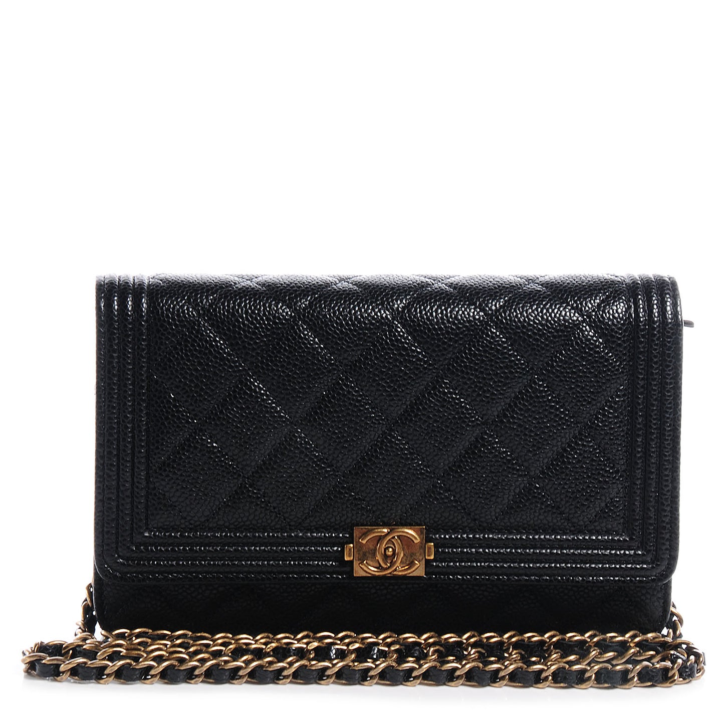 Caviar Quilted Boy Wallet On Chain Black
