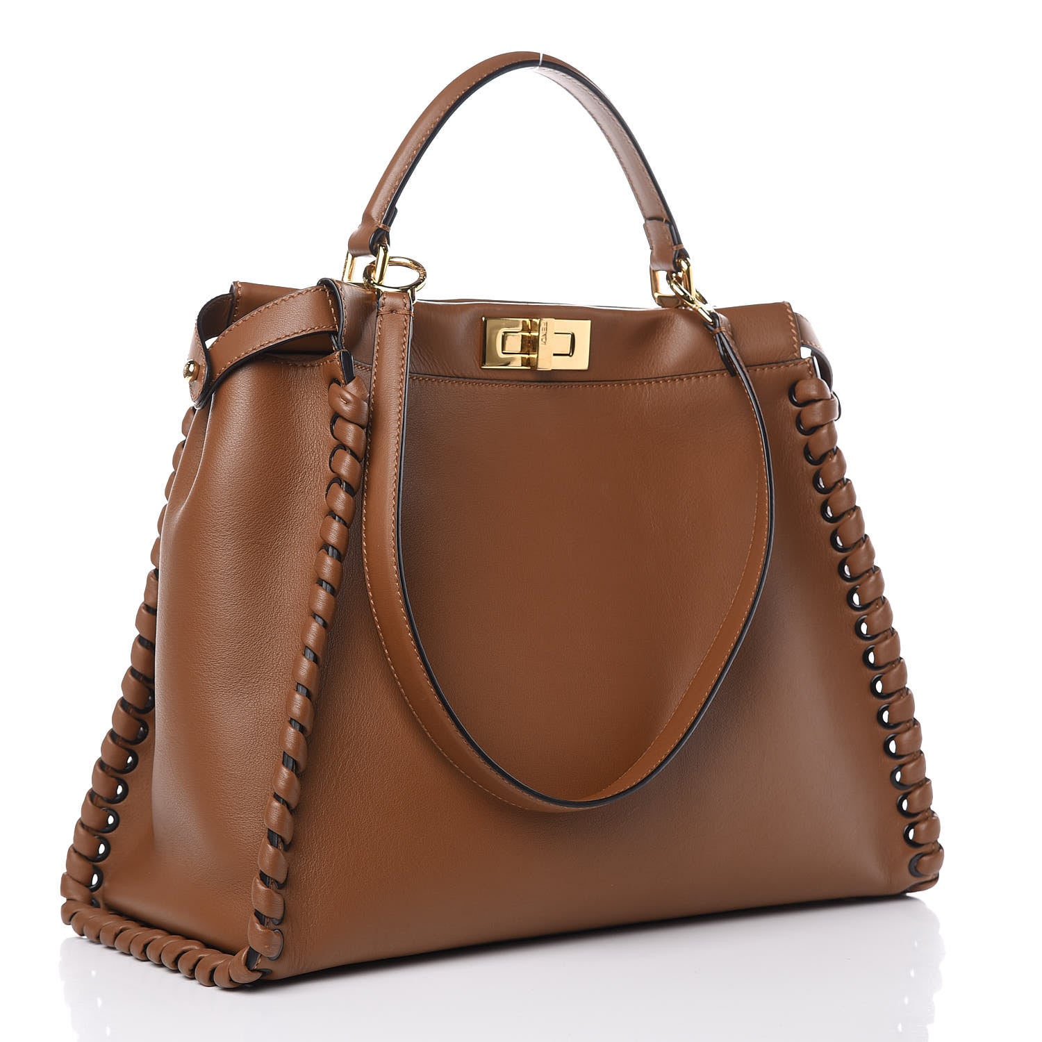 Fendi Calfskin Lace Up Large Peekaboo Iconic Satchel Cognac 3 of 11